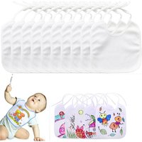 10Pcs White Children's Painting Bibs,Cotton Baby Drooling Bibs Waterproof Creative Color Painting DIY Bib Saliva Towel