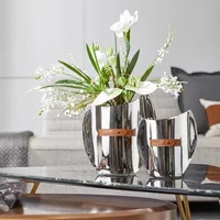 Curved Stainless Steel Vase, Home Decoration, Metal Leather Silver Ice Bucket Vase, Living Room Decoration, Dining Table Vase