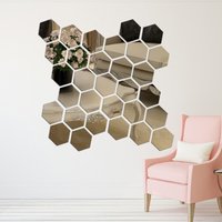 Hexagonal Acrylic Mirror Wall Stickers Background Wall Decoration Crystal Stereoscopic Mirror Stickers Home Decoration 12pcs