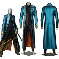 Game DMC5 Cosplay Vergil Costume Nelo Complete Outfit Green Coat Halloween Vergil Cosplay Wig Carnival Men Suit Jacket Vest