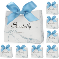 20/50 Pcs Small Party Gift Bags, Marble Mini Thank You Bags with Blue Bow Ribbon, 4.5x1.8x3.Inches, Paper Favor Bags for Wedding