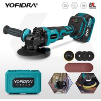 YOFIDRA 3-biegowa 125MM Bezszczotkowa Elektryczna Szlifierka Kątowa Akumulatorowa Polerka Frezarka Narzędzie do Obróbki Drewna Kompatybilne z Akumulatorami Makita 21V 18V