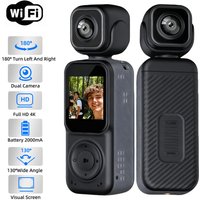 4K Dual Lens WIFI Action Camera Body Camera180 Rotatable Anti-shake Bodycam Portable Recorder for Bicycle Outdoor DV Recording