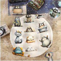 JIANWU 60mm*200cm Vintage Quirky Cats Landscape Material Collage Scrapbooking PET Tape Creative DIY Journal Stationery