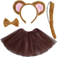 Children Party Props Girl Brown Bear Ear Headband Tutu Skirt Tail Set Halloween Carnival Birthday Gift Cosplay Costume Christmas