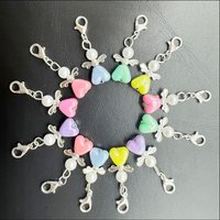 12 New 13.5x23mm Angel Charms Mixed Tiny Heart Acrylic Silver Plated Retro With Lobster Claw Clasps