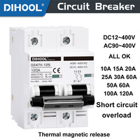 DC Circuit Breaker Solar Panel Battery 400V 100A 120A 10A 15A 20A 30A 40A 60A Overload Short Circuit Protection