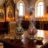 Gold/Silver Plated Orthodox Thurible Incense Burner with Enamel & Chain for Priest Liturgy Church Altar Religious Service Decor