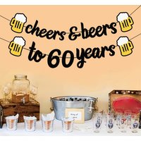 Glitter Black Cheers & Beers to 60 Years Alphabet Banner Birthday Celebration Paper Banner 60th Birthday Anniversary Party Decor