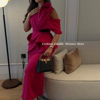 Evening Dress Women Hot Pink One Cold Shoulder Ruched Peplum Black Fringe Midi Elegant Cocktail Wedding Guest Gown Customized