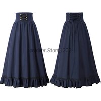 Women Maxi Skirt Medieval Intage Summer High Waist A Line Victorian Long Skirt Steampunk Gothic Ruffled Hem Pleated Party Skirts
