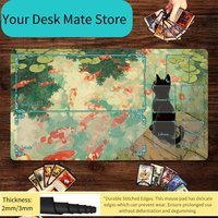 Magic Card Playmat with zone Cartoon-style black cat koi MTG playmat gathering gaming mats Desk Mat Commander Battle playmat