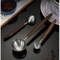 Wooden Handle Stainless Steel Measuring Spoons Multi Function Kitchen Baking Scoop for Milk Powder Coffee Bean Measuring Tool