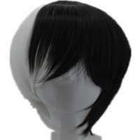 Fei-Show Wig Synthetic Heat Resistant Short Wavy Hair Half Black and White Wig Peruca Costume Cartoon Role Cos-play Hairpiece