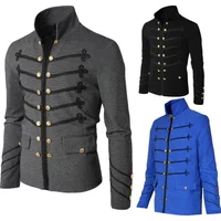 Steampunk Men Gothic Clothing Military Jackets Medieval Vintage Jacket Stand Collar Rock Coat Men's Retro Punk Coat Solid Color