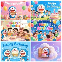 Catoon Cute Doraemon Birthday Party Supplies Background Blue Cat Backdrop Banner Decoration Baby Shower kid Gift Photography