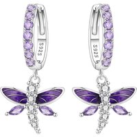 PANPOKI 925 Sterling Silver Purple Zircon Dragonfly Insect Drop Earrings Women Earrings Charm Versatile Party Jewelry Gifts