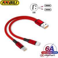 NNBILI 5A 2 in 1 Fast Charging Cable Y Splitter USB to Type C Micro USB Data Cord for Samsung Huawei Xiaomi Redmi Phones