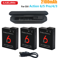 2100mAh Battery for DJI Osmo Action 6 Action 5 Pro/4 Camera Battery and 3 Slots Charger for DJI Action 6/5/4/3 Accessories