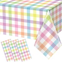 1/3PCS Pastel Plaid Tablecloths Decorations, Plastic Watercolor Disposable Table Cover for Indoor Outdoor Birthday Party Supplie