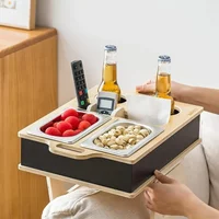 Rectangle Bamboo Tray Desktop Remote Control Holder Snack Burger Tray for Food Sofa Snack Box Couch Arm Table Drink & Beer Box