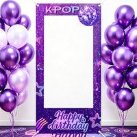 Purple Kpop Birthday Photo Booth Backdrop Polyester Disco Ball Pattern Birthday Party Photo Frame Decor for Music Themed Party