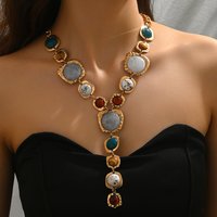 Vintage Exaggerated Y-shaped Long Necklace for Women Stylish Chunky Geometric Pendant Necklaces Boho Fashion Jewelry Accessories