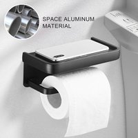 Wall Mounted Toilet Roll Holder with Shelf - Aluminum Alloy Paper Organizer, Black Bathroom Toilet Roll Holder with Phone Storag