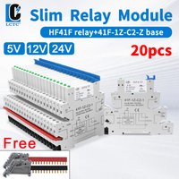 20PCS Relay HF41F DIN Rail Slim Relay Module 5V 12V 24V With LED 6A Industrial Interface Relay AC/DC 41F-5/12/24-ZS