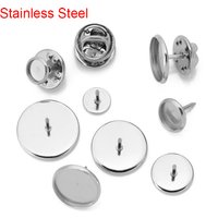 20pcs Stainless Steel Brooch Pins Base Badge Holder 10 12 14 16 18 20 25 30 mm Cabochon Settings Trays For DIY Jewelry Making