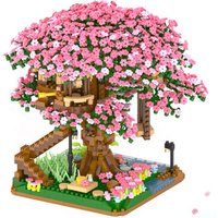 2138pcs DIY Discoloration Cherry Blossom Flower Pink Tree House Train Assembly Building Blocks Classic Model Bricks Sets Kid