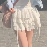 New Kawaii Lace Mini Skirt for Women Girl Cute Lolita White A-line Pleated White Skirt Japanese Harajuku Fashion Clothing