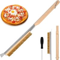 21/26 Inch Pizza Oven Brush with Scraper Brass Wire Pizza Stone Cleaning Brush for BBQ Grill Cleaning Outdoor Oven Accessories