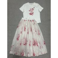 Designer Retro Printed Knitted Short Sleeve T-shirt Two-piece Set 2026 Summer Women's Clothing + Elastic Waist Loose Skirt Suit