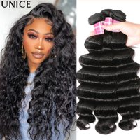UNice Loose Deep Wave Bundles 1/3PCS 100% Human Hair Bundles 12A Natural Color Sew In Weaves 100Grams Bundle Hair Extensions