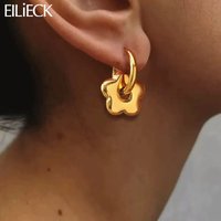 EILIECK 316L Stainless Steel Metal Flower Small Ear Buckle Earrings for Women Charm Fashion 18K PVD Plated Waterproof Jewelry