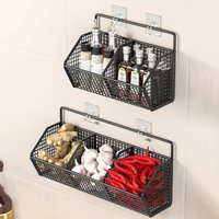 Kitchen Wall Mounted Storage Rack Onion Ginger Garlic Condiments Spice Kitchen Shelf Punch-Free Vegetable Fruit Drain Basket