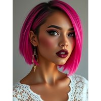 Lekker Red Pink 100% Human Hair Wigs Long Pixie Cut Straight Bob Middle Part Lace Front For Women Glueless Brazilian Remy Hair