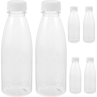 6PCS 500ml Empty Beverage Drink Bottle PET Clear Storage Containers Plastic Juice Bottle with Lids (Random Color Caps) Glass