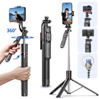F16 Selfie Stick Tripod with 1708mm Long 8-Section Pole, Bluetooth Remote, 360° Rotation, 1/4 Interface, for Phone Camera Vlog