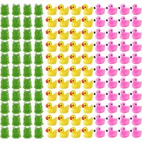 100PCS Mini Resin Frogs Flamingos and Duck Animal Miniatures - Fairy Garden Ornament, Micro Landscape DIY Crafts Potted Decor