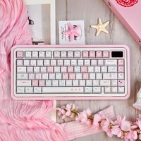 Pink pixelated little rabbit keycaps mechanical keyboard keycaps 136keys small full set for 61 68 75 87 98 104 108 keys