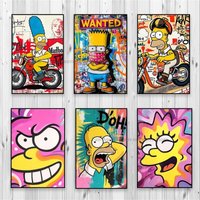 M-Masked Simpson Pop Art Canvas Painting Colorful Cartoon Wall Art Poster Simpson Poster Print Anime Lover Gift Kids Room Dec