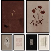 Minimalism Wabi-Sabi Style Neutral Geometric Line Brown Flowers Poster Canvas Painting Wall Art Pictures Home Bedroom Decor