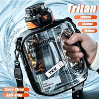 New 1.6L Thickened Tritan Water Jug, Large Capacity Sports Water Bottle with Straw & Adjustable Shoulder Strap, Leakproof Gym Hy