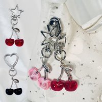 New Simulated Cherry Keychain Pendant High-end Feel Women's Bag Car Hanging Decoration Key Ring Heart and Star Decoration Gift