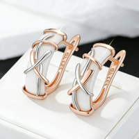 Wbmqda Silver Mix White Ceramics Dangle Earrings For Women 585 Rose Gold Color Luxury Jewelry Accessories