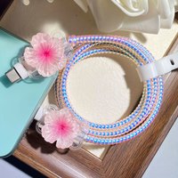 Colored Flower Laser White Line Circle Charger Protector Cover For iPhone For Samsung Type-C Charger Line Protectors Cover