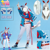 Tamamo Cross Cosplay Costume Uma Musume Pretty Derby Tamamo Racing Uniform Blue Tracksuit Wig Tail Set for Womenโs Party