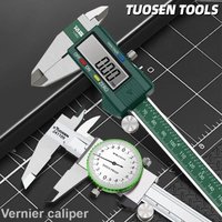 TUOSEN Industrial Shockproof Caliper, 0-150mm Stainless Steel with LCD & Dial Display, Inside/Outside/Depth Step Measurement
